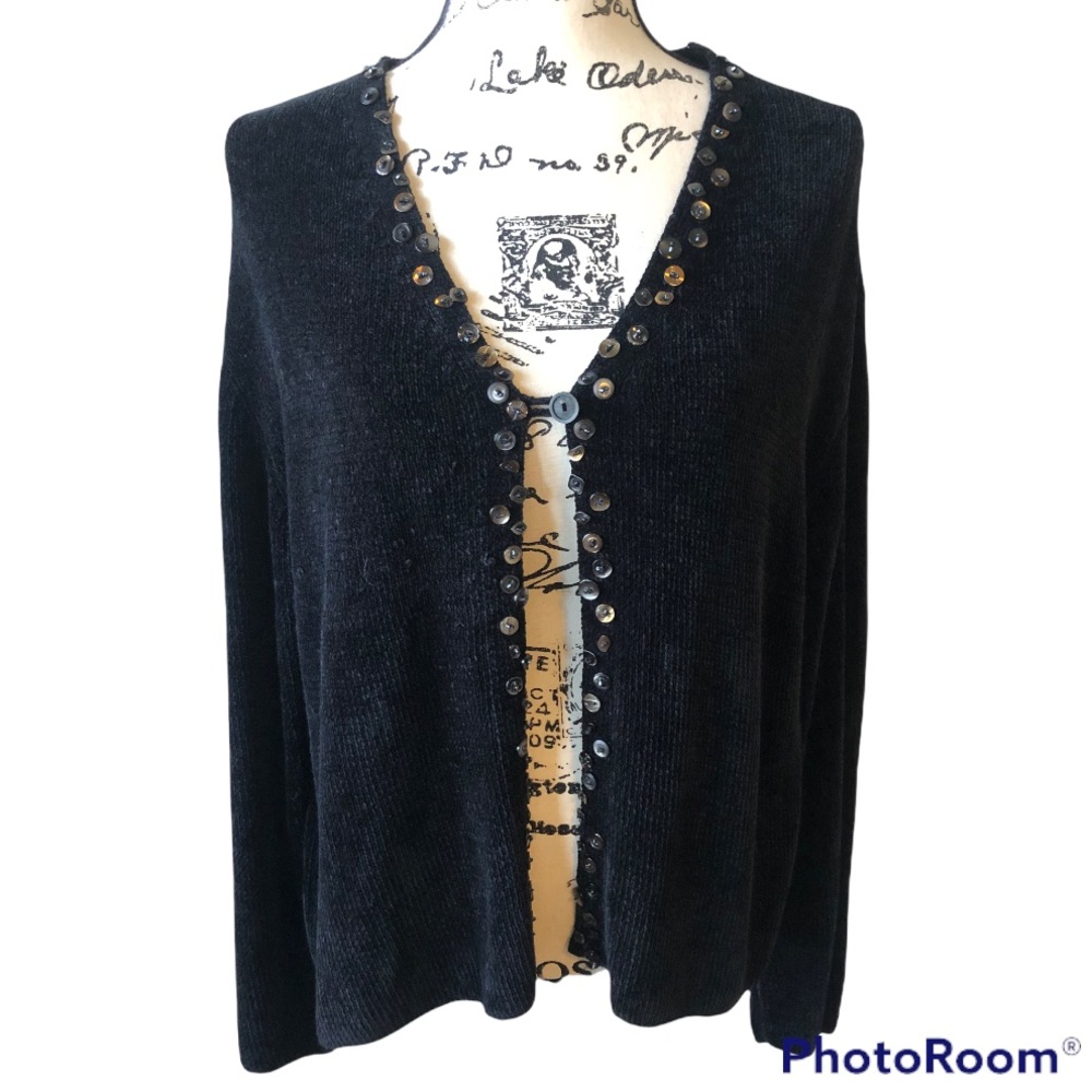 J. Jill Black Velour Cardigan with Button Detail